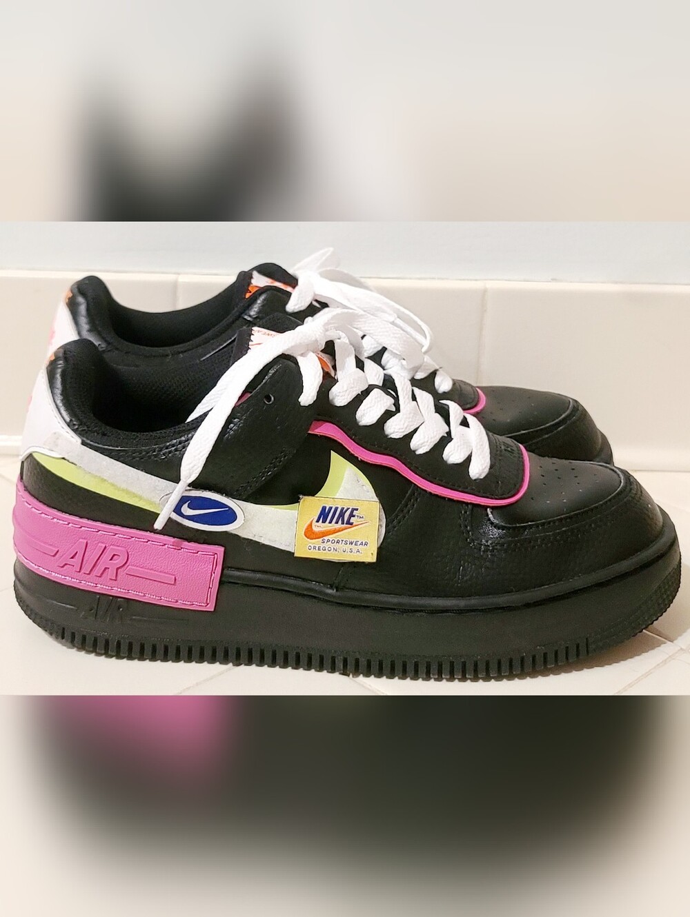 Nike Air Force 1 Low Shadow Removable Patches Black Pink Women's Size 8 - Picture 3 of 7